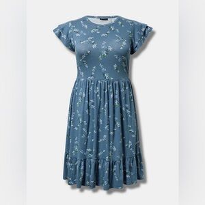 Torrid Double Ruffle SleeveBlue Floral Mini Dress with pockets